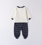 tutina neonato caldo cotone quadretti blu retro
