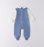 tutina neonato ciniglia azzurra con gattino - retro