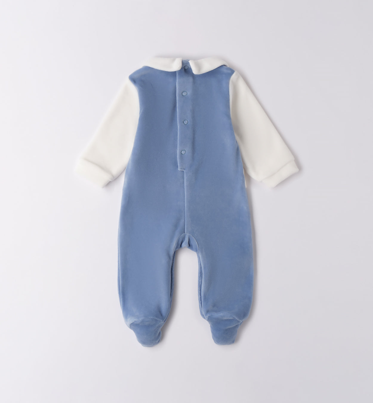 tutina neonato ciniglia azzurra con gattino - retro