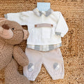 tutina neonato ciniglia panna e beige con colletto scozzese
