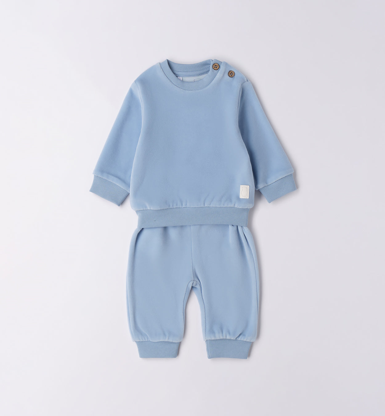 tutina neonato due pezzi in caldo cotone azzurro con maglia e pantalone