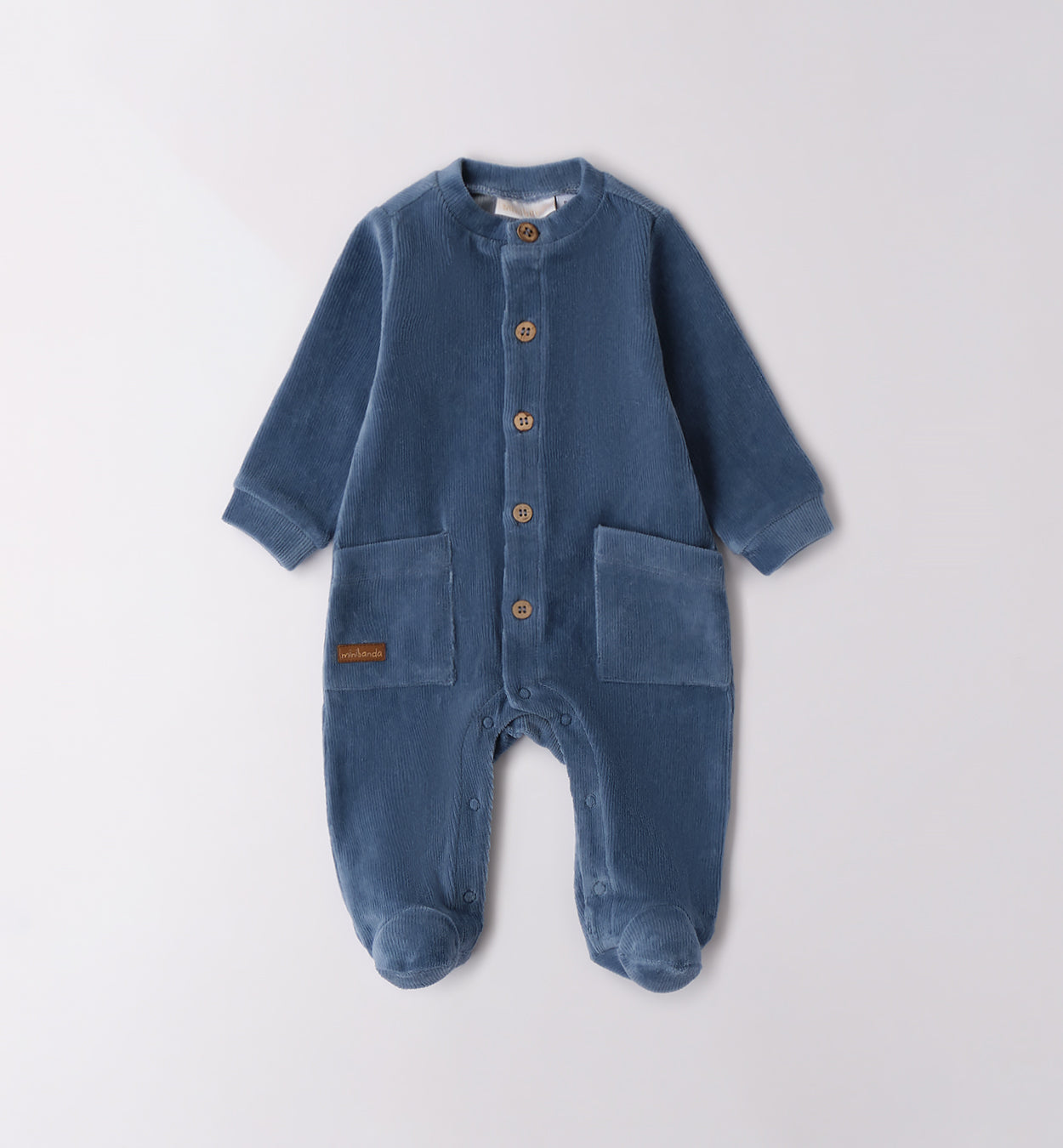 tutina neonato in ciniglia blu con bottoni frontali