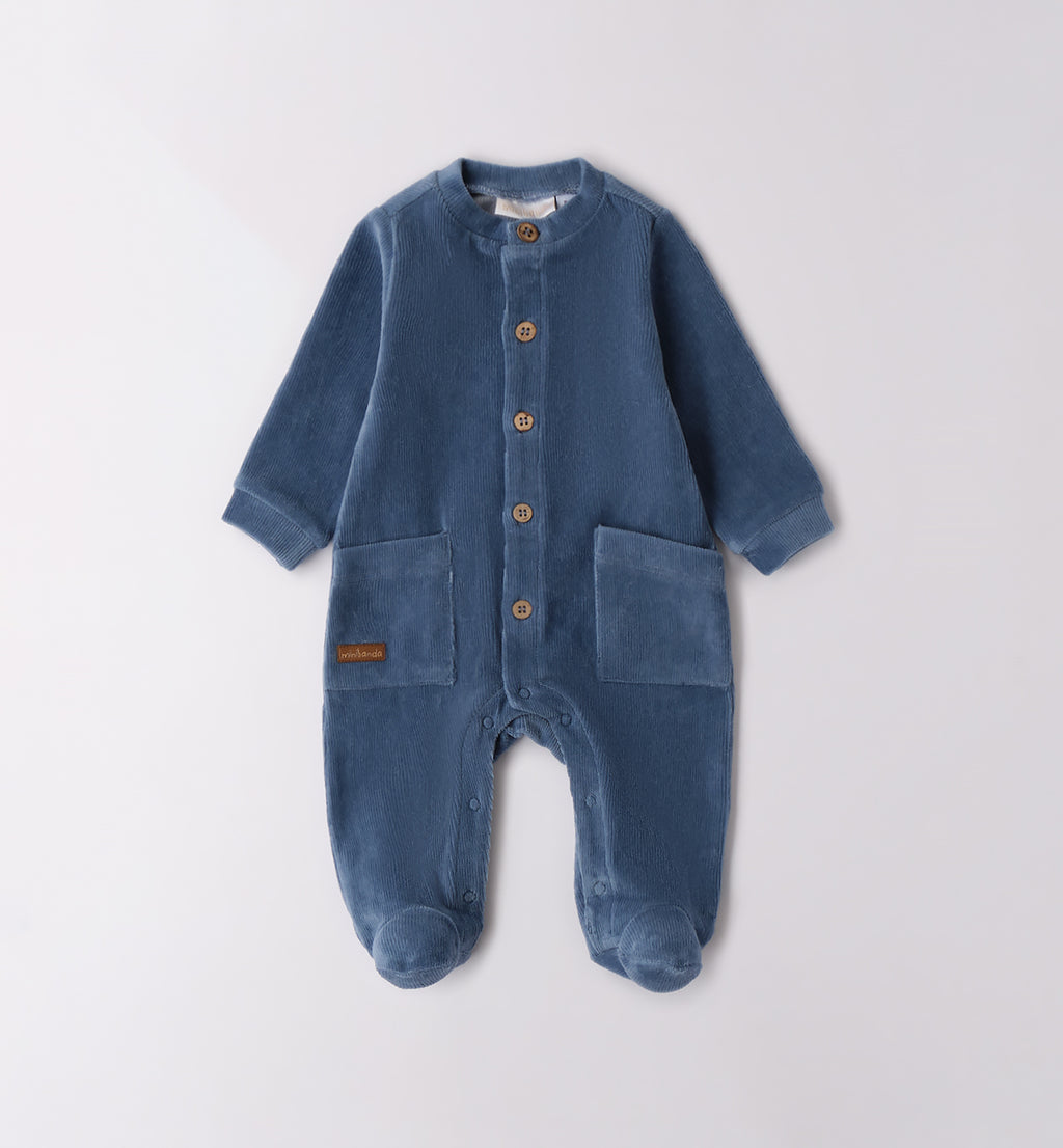 tutina neonato in ciniglia blu con bottoni frontali