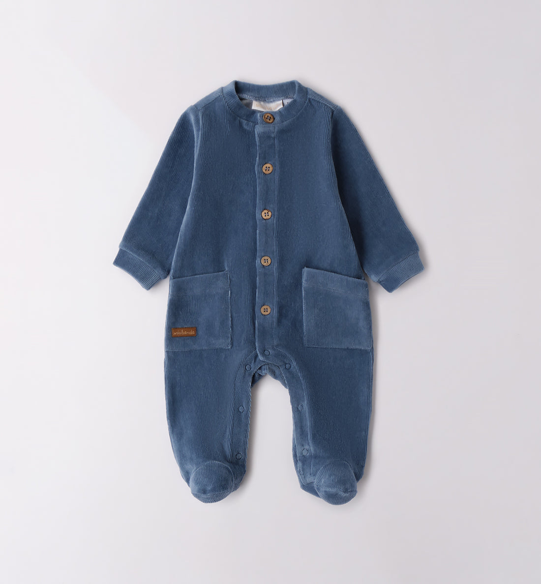 tutina neonato in ciniglia blu con bottoni frontali