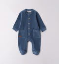 tutina neonato in ciniglia blu con bottoni frontali