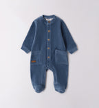 tutina neonato in ciniglia blu con bottoni frontali