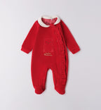 tutina rossa natalizia con orsetto ricamato unisex fronte