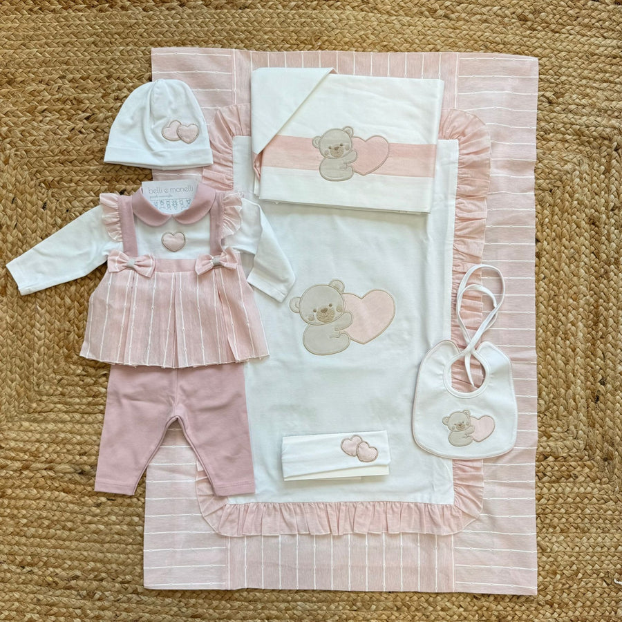Uscita clinica 100% cotone neonata con orsetto e cuore rosa
