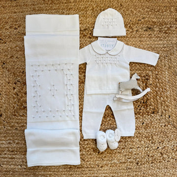 uscita clinica cotone bianco con tutina due pezzi e copertina