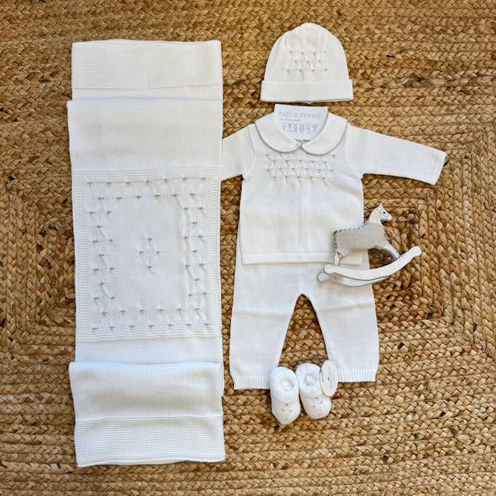 uscita clinica cotone bianco con tutina due pezzi e copertina