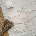 Completo neonata rosa cipria in cotone 100% con ghettina e cuffietta coordinata
