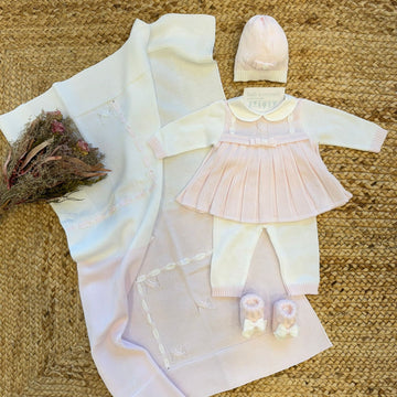 uscita clinica neonata in filo di scozia con abito rosa
