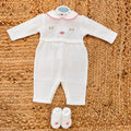 uscita clinica neonata filo di scozia con ricami floreali rosa