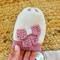 Set nascita uscita clinica neonata in pura lana merino beige e marsala rosa con copertina coordinata.
