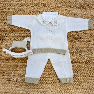 uscita clinica neonato 100% cotone panna e tortora con tutina due pezzi