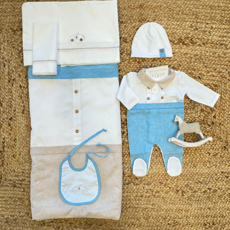 Uscita clinica neonato in cotone e lino con cavallino NINNAOH
