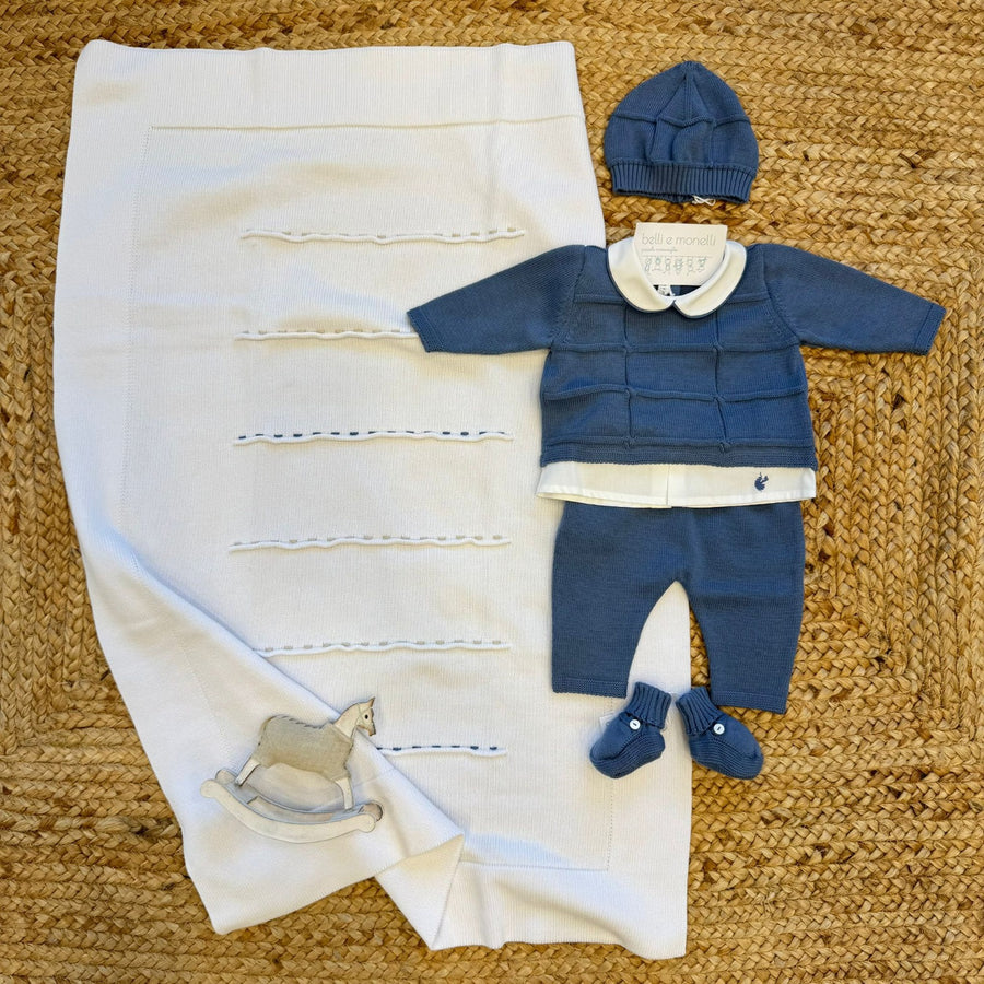 Uscita clinica neonato in filo di cotone blu - Belli e Monelli