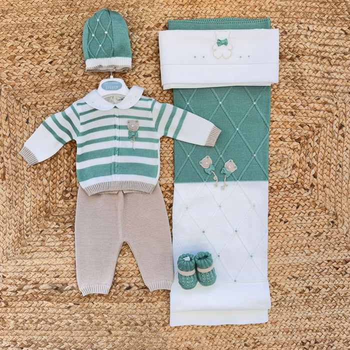 uscita clinica neonato verde filo di scozia con copertina coordinata