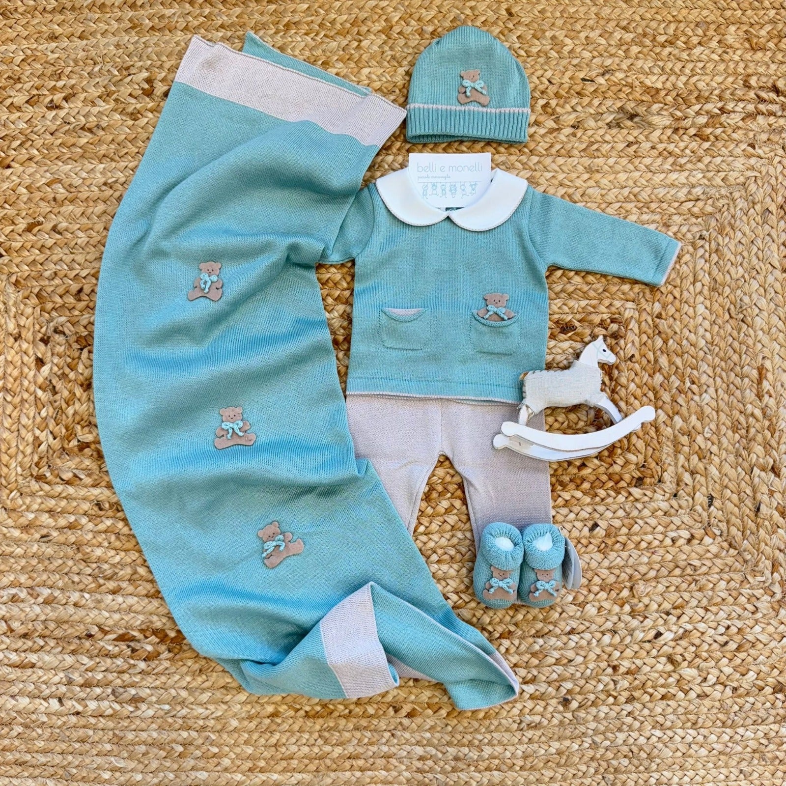 uscita clinica neonato verde in filo di cotone con orsetti