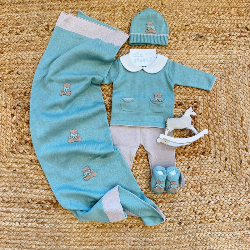 uscita clinica neonato verde in filo di cotone con orsetti