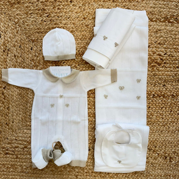 Uscita clinica unisex 100% cotone panna con dettagli sabbia completa