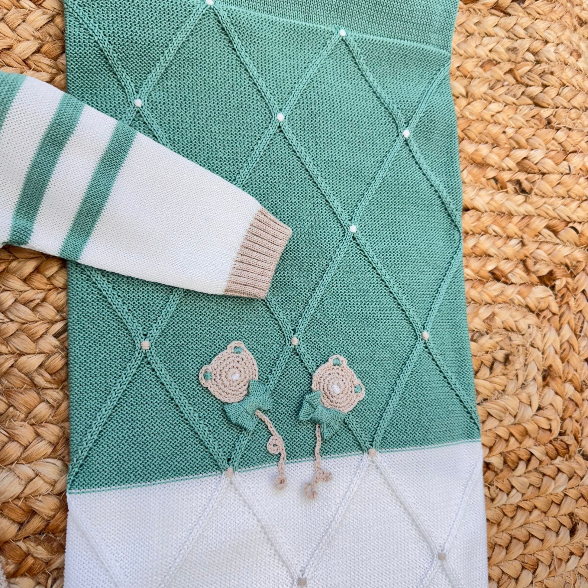 uscita clinica neonato verde filo di scozia con copertina coordinata