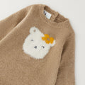 Abitino bimba beige effetto peluche con gattina bianca e fiocco sul davanti