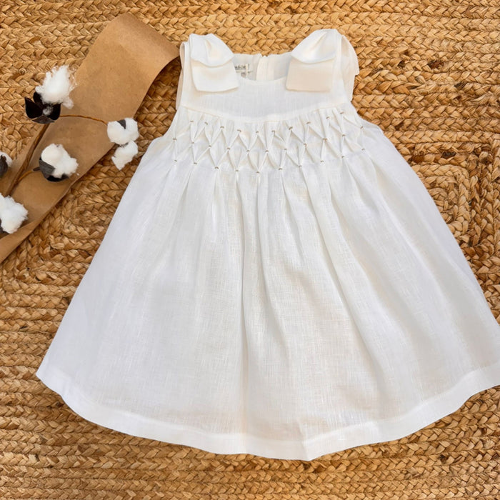 vestitino bimba lino bianco ricamato a mano elegante