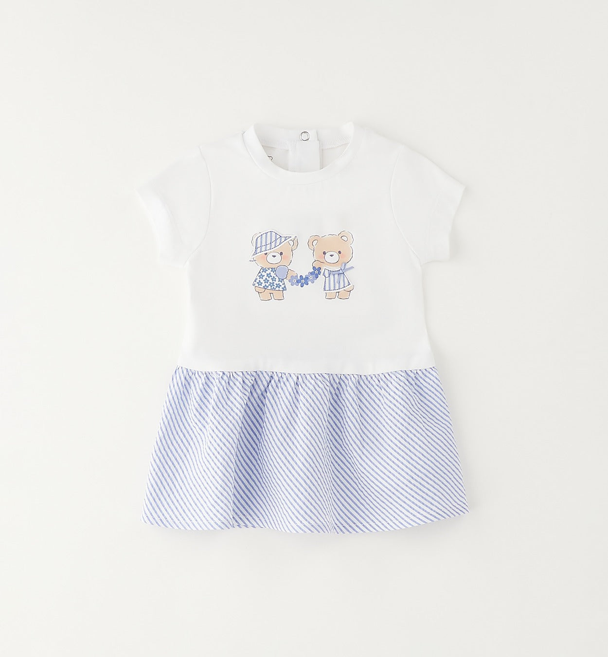 Vestitino estivo bimba con orsetti e gonna a righe azzurre