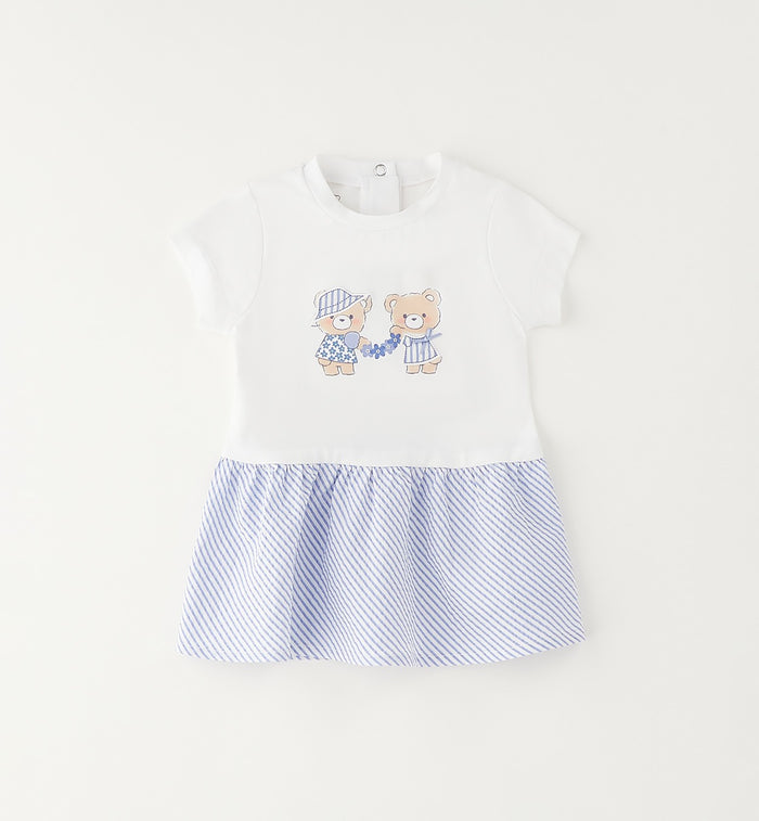 Vestitino estivo bimba con orsetti e gonna a righe azzurre
