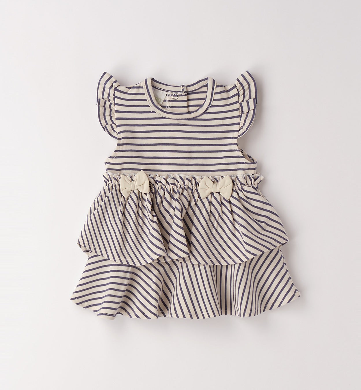 Vestitino estivo bimba a righe con balze e fiocchi frontali