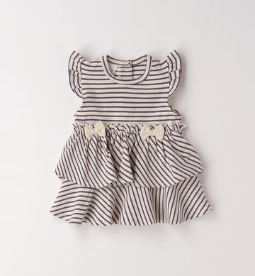 Vestitino estivo bimba a righe con balze e fiocchi frontali
