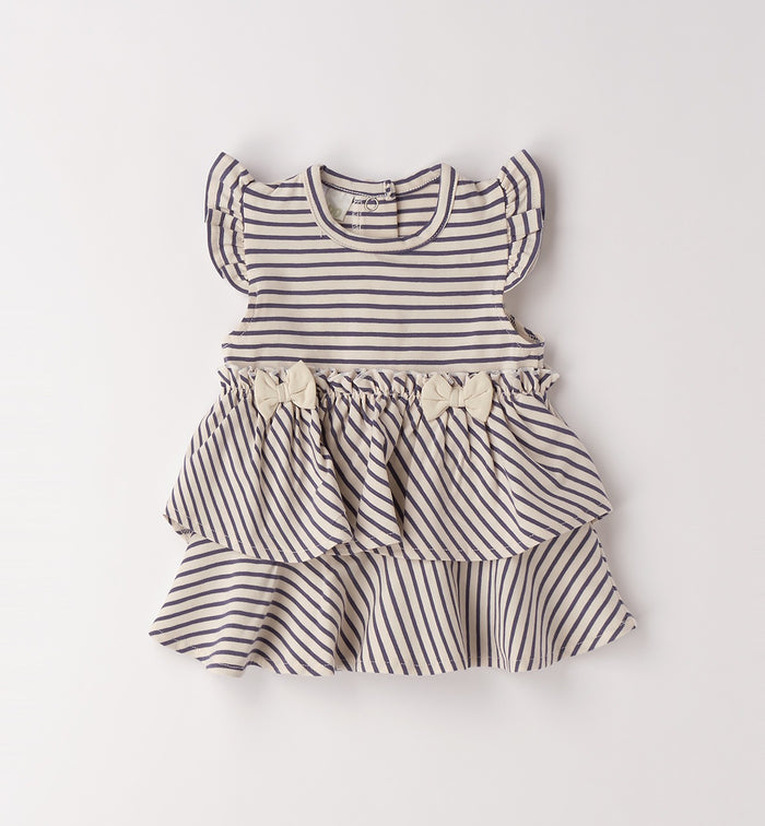 Vestitino estivo bimba a righe con balze e fiocchi frontali