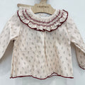 Vestitino neonata panna con fantasia floreale e colletto volant bordeaux