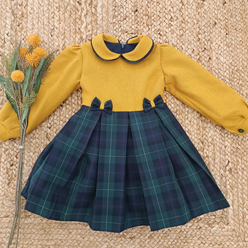 Abito Giallo E Tartan verde