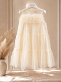 Abito bimba elegante color vaniglia in tulle per cerimonia