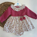Abito bimba rosa lampone Sardon con fantasia microfiori e culotte coordinata