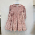 Abito elegante bimba in velluto rosa cipria con strass, colletto arrotondato e grande fiocco