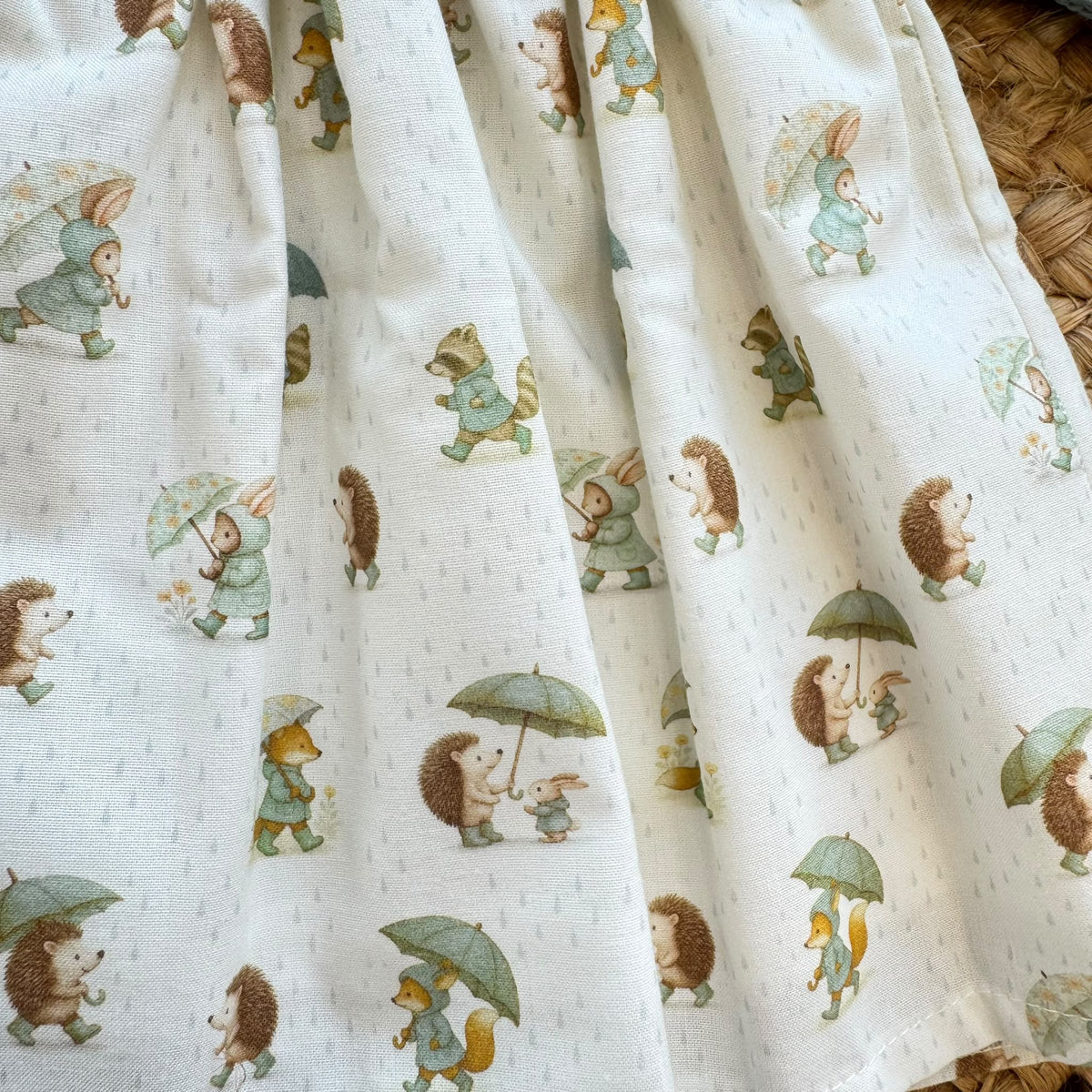 Abito bimba verde Sardon con gonna panna stampa animaletti