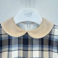 Abito bimba tartan blu e beige con colletto e fiocco