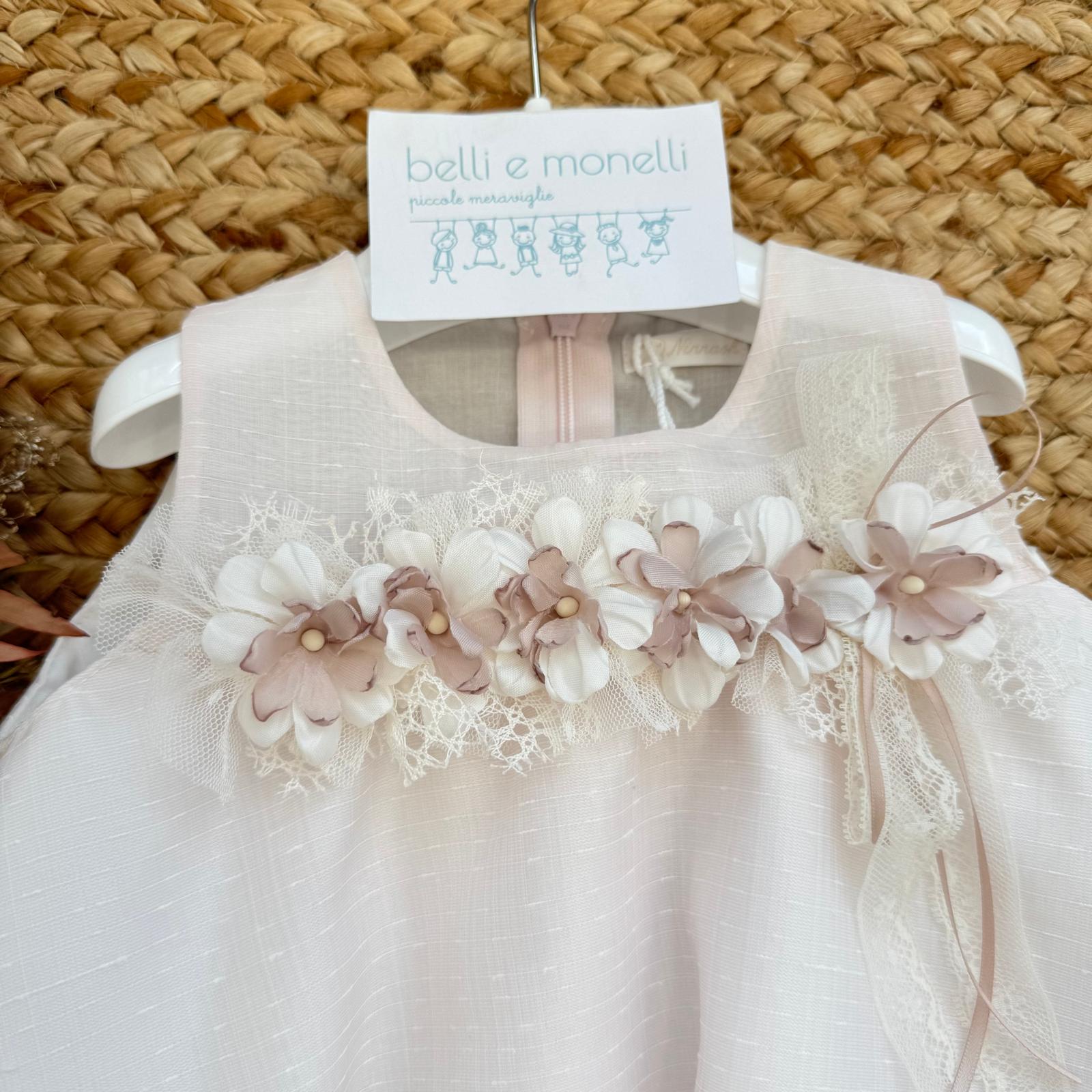 vestito battesimo neonata panna con decorazioni floreali
