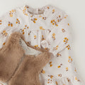 Abito bimba ecrù in cotone con fantasia floreale e gilet coordinato