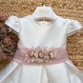 vestito cerimonia bimba con gonna ampia e maniche arricciate