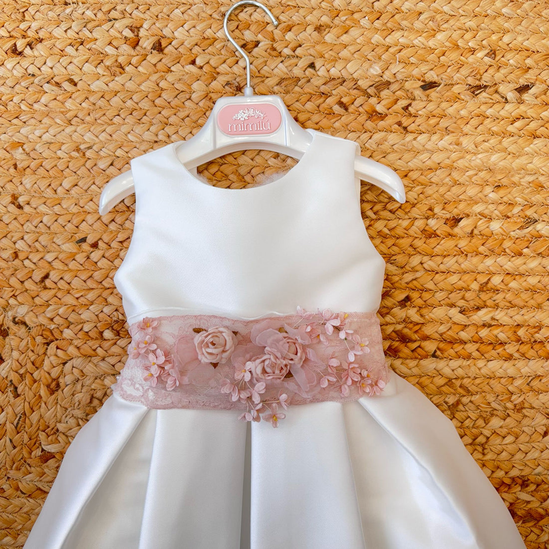 Vestito cerimonia bambina bianco con cintura floreale