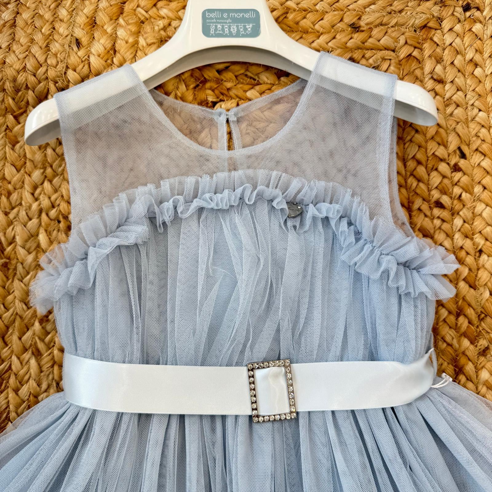 vestito elegante bimba azzurro polvere con cintura in vita