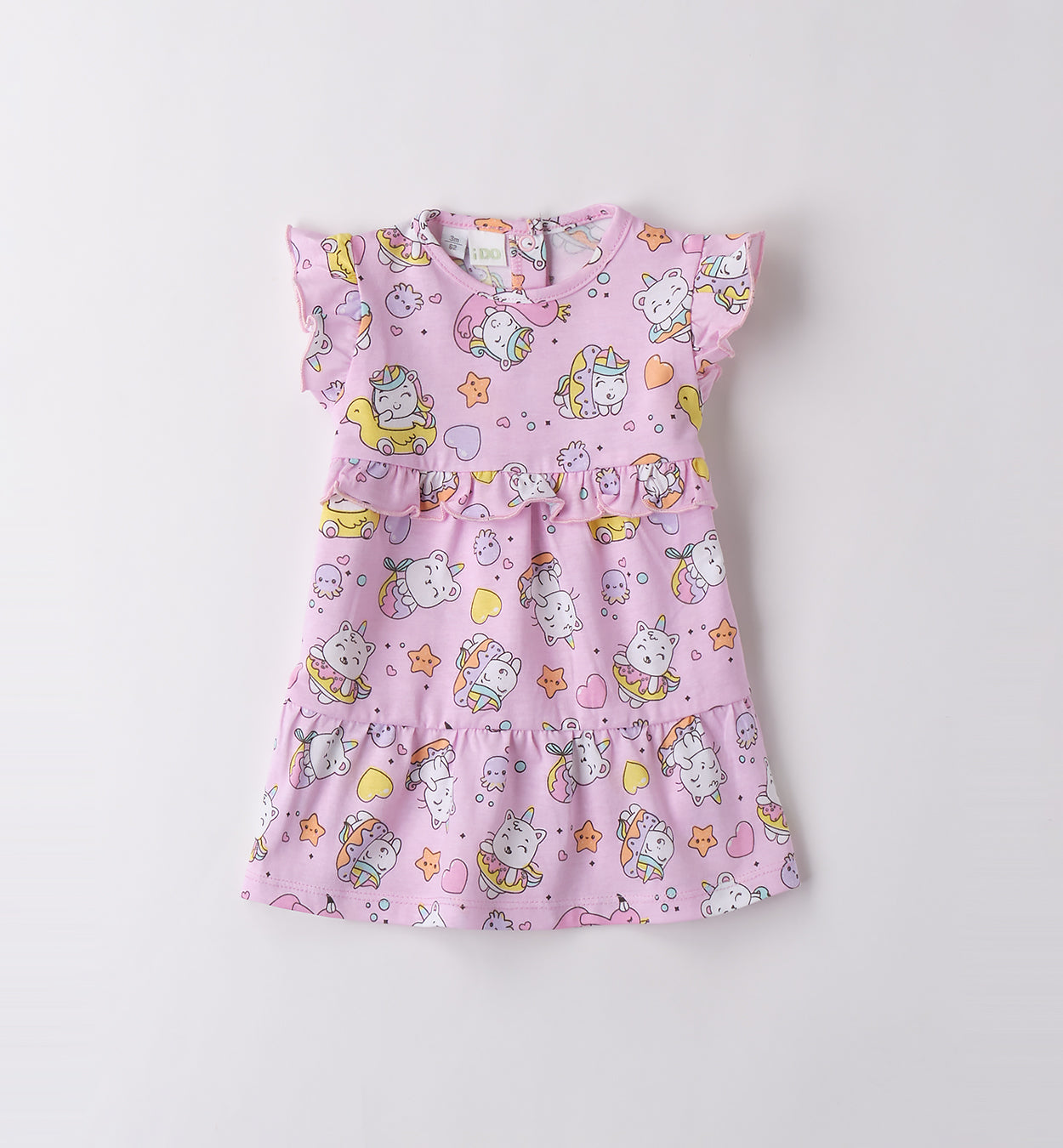 Vestito estivo rosa per neonata con stampa unicorni e volan