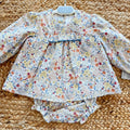 Abito pagliaccetto bimba floreale Yoedu con punto smock e pagliaccetto coordinato