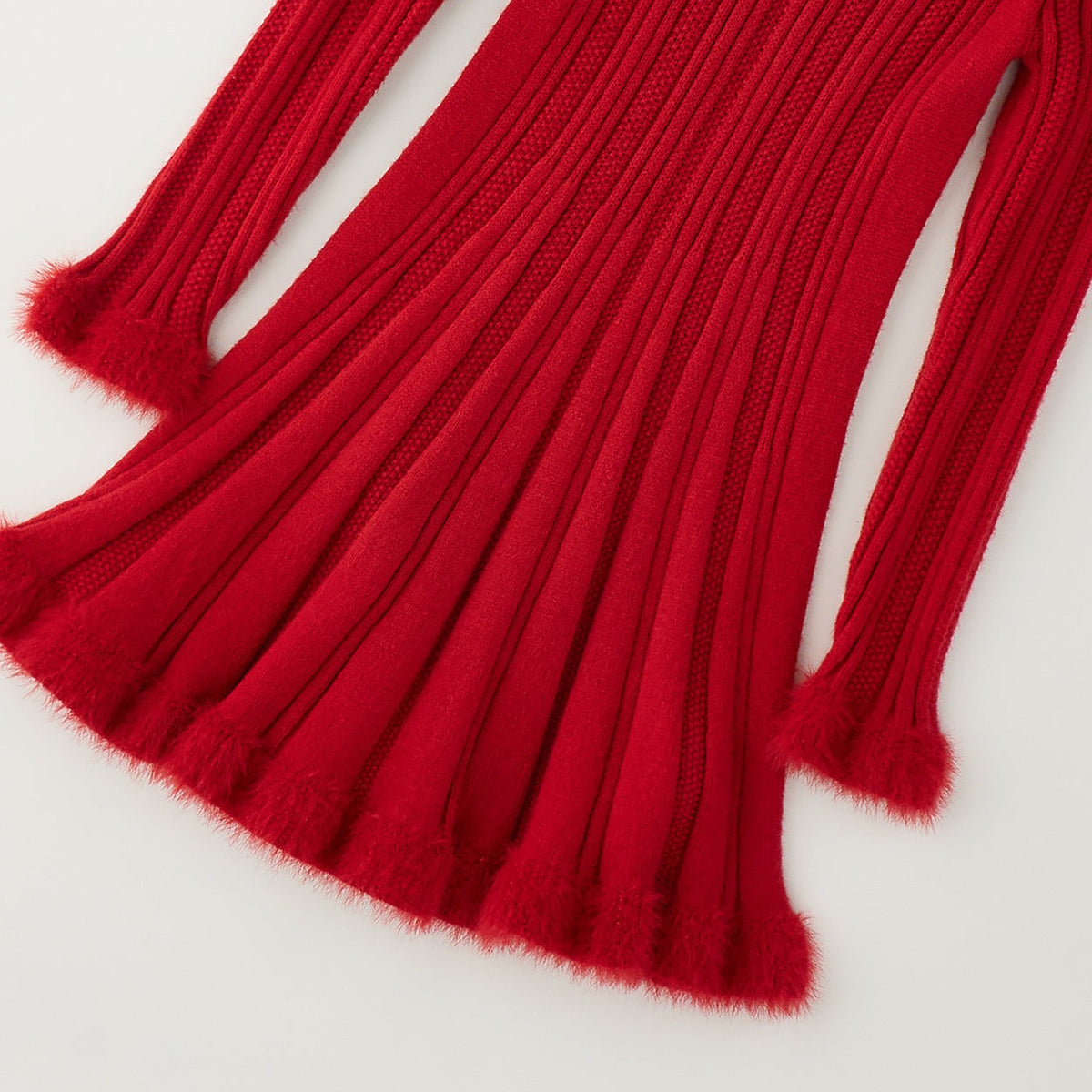 	Abito natalizio bambina iDO rosso in maglia con gonna svasata e bordi effetto peluche