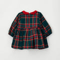 Abito natalizio bimba tartan verde e rosso con colletto e fiocco rosso in vita