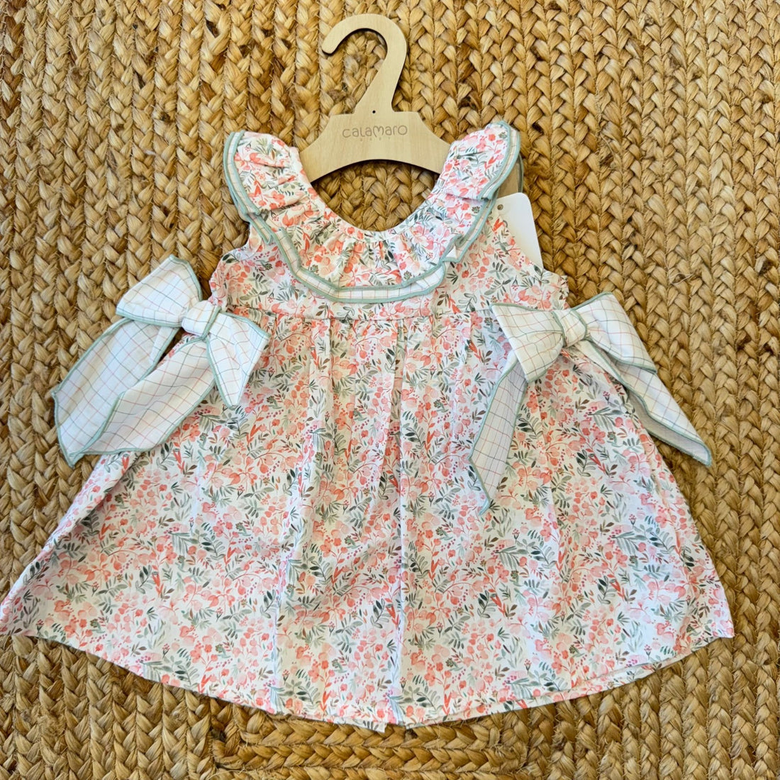 vestito neonata cotone fantasia floreale calamaro con fiocchi laterali